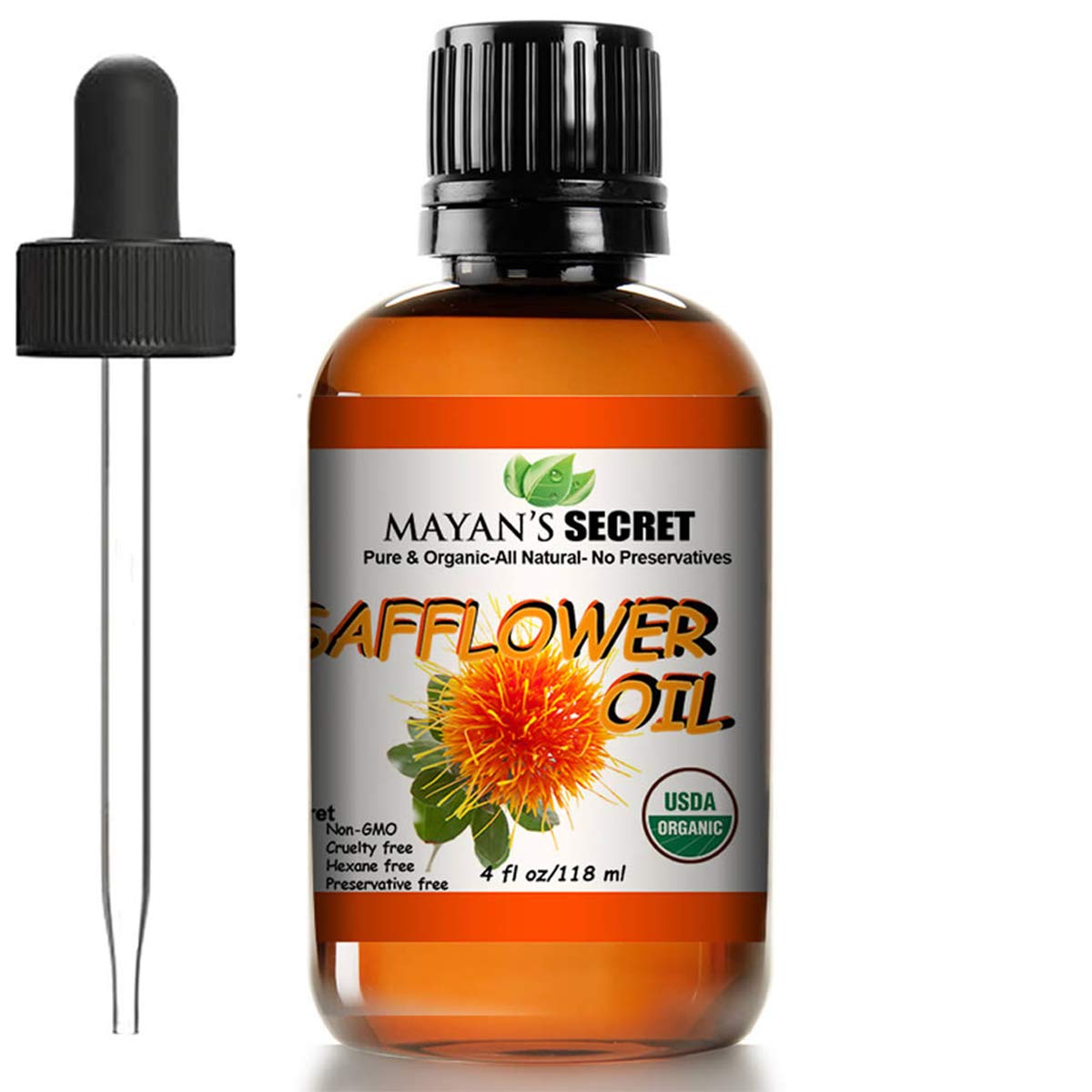 USDA Certified Organic Safflower Seed Oil is High in Vitamin E and Omega-6 Fatty acids for Anti-Aging Skin