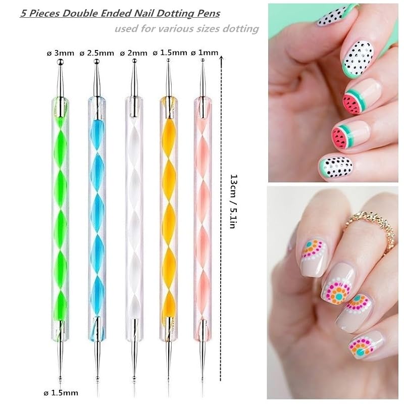 FULINJOY 21Pcs Nail Art Brushes & Dotting Tool Set with Resin Palette