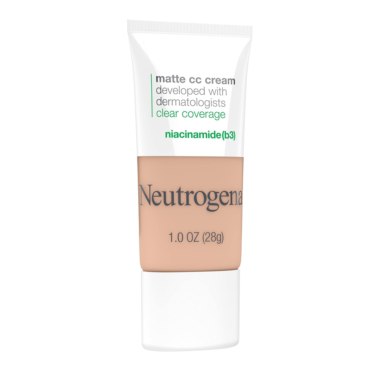 Neutrogena Clear Coverage Flawless Matte CC Cream, Full-Coverage Color Correcting Cream Face Makeup with Niacinamide (b3), Hypoallergenic, Oil Free & Fragrance Free, Barley Beige, 1 oz