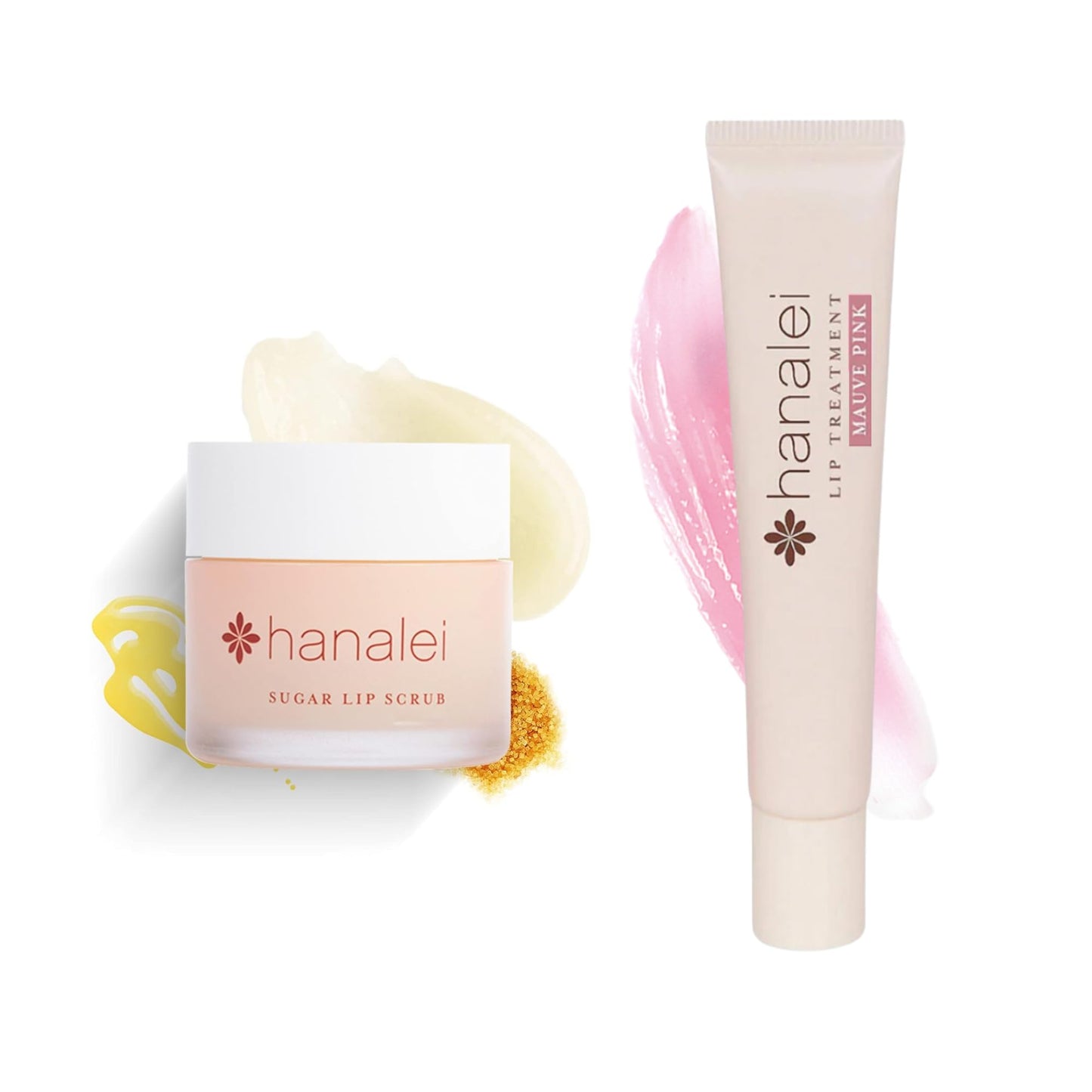 Hanalei Sugar Lip Scrub and Lip Treatment (Mauve Pink) Bundle, Made with Raw Cane Sugar and Real Hawaiian Kukui Nut Oil (Cruelty free, Paraben free)