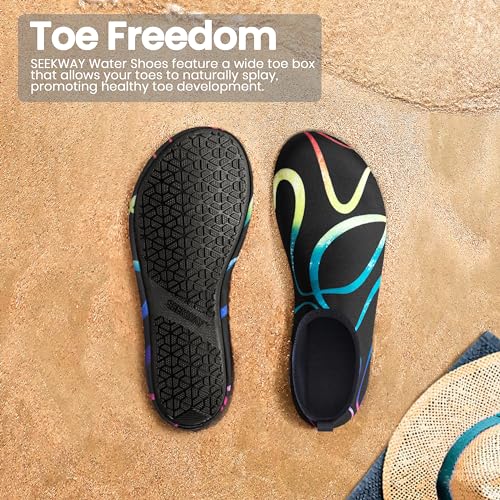 SEEKWAY Water Shoes Women Men Adult Quick-Dry Aqua Socks Barefoot Non Slip for Beach Swim River Pool Lake surf Black Size SK002