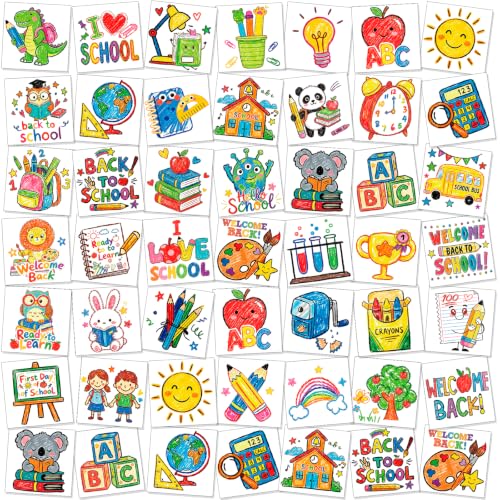 Back to School Temporary Tattoos - 80pcs Doodle Design