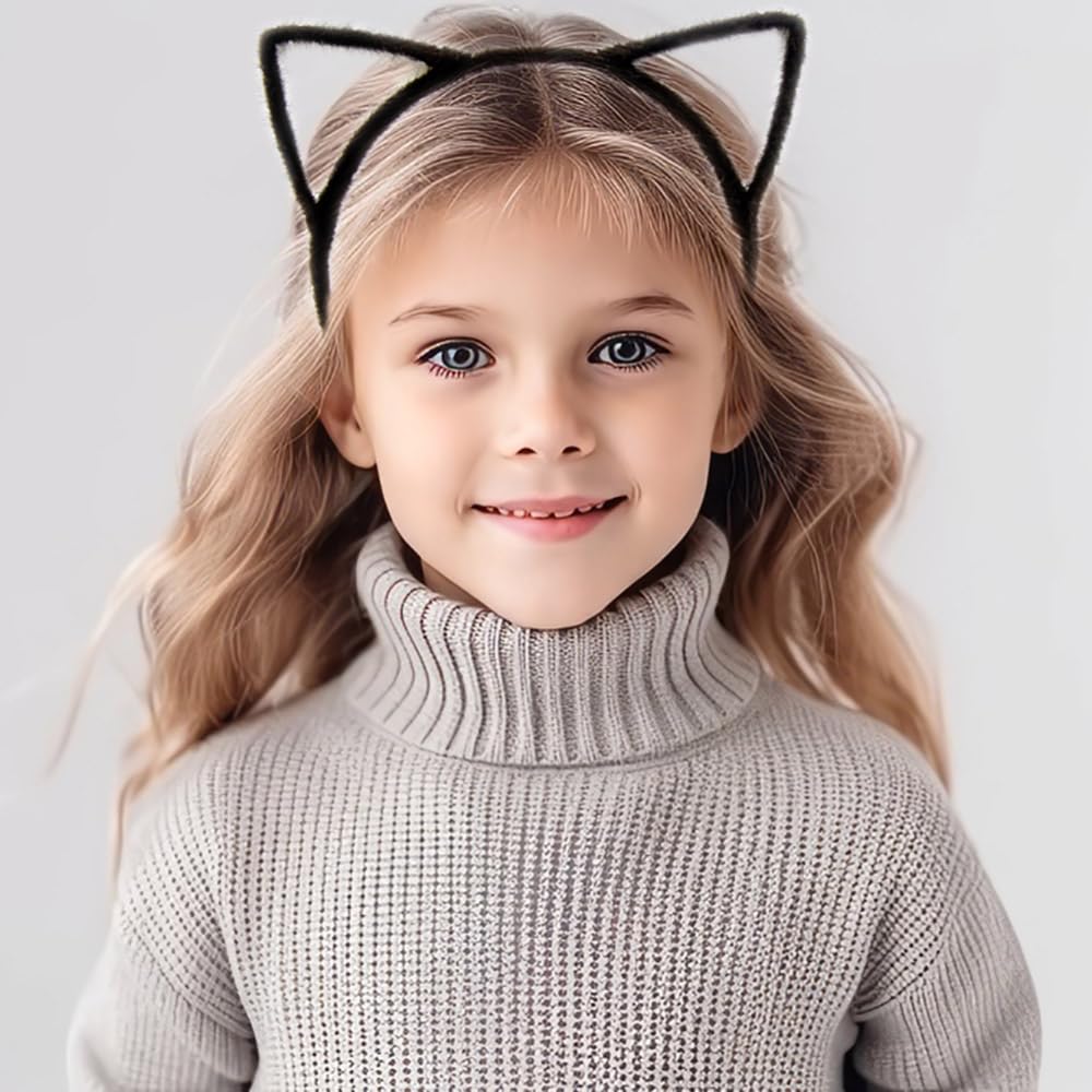 IJF 3PCS Furry Headband with Cat Ears, Hair Hoops, and Hairband for Cosplay Costume (Black/White/Grey)