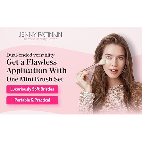 Jenny Patinkin Luxury Sustainable Mini Dual-Ended Makeup Brush Set, 4 Piece Professional & Travel Makeup Brushes with Case, Vegan, Cruelty-Free Brush Kit for Face and Eyes, Eco Friendly, On-The-Go Use