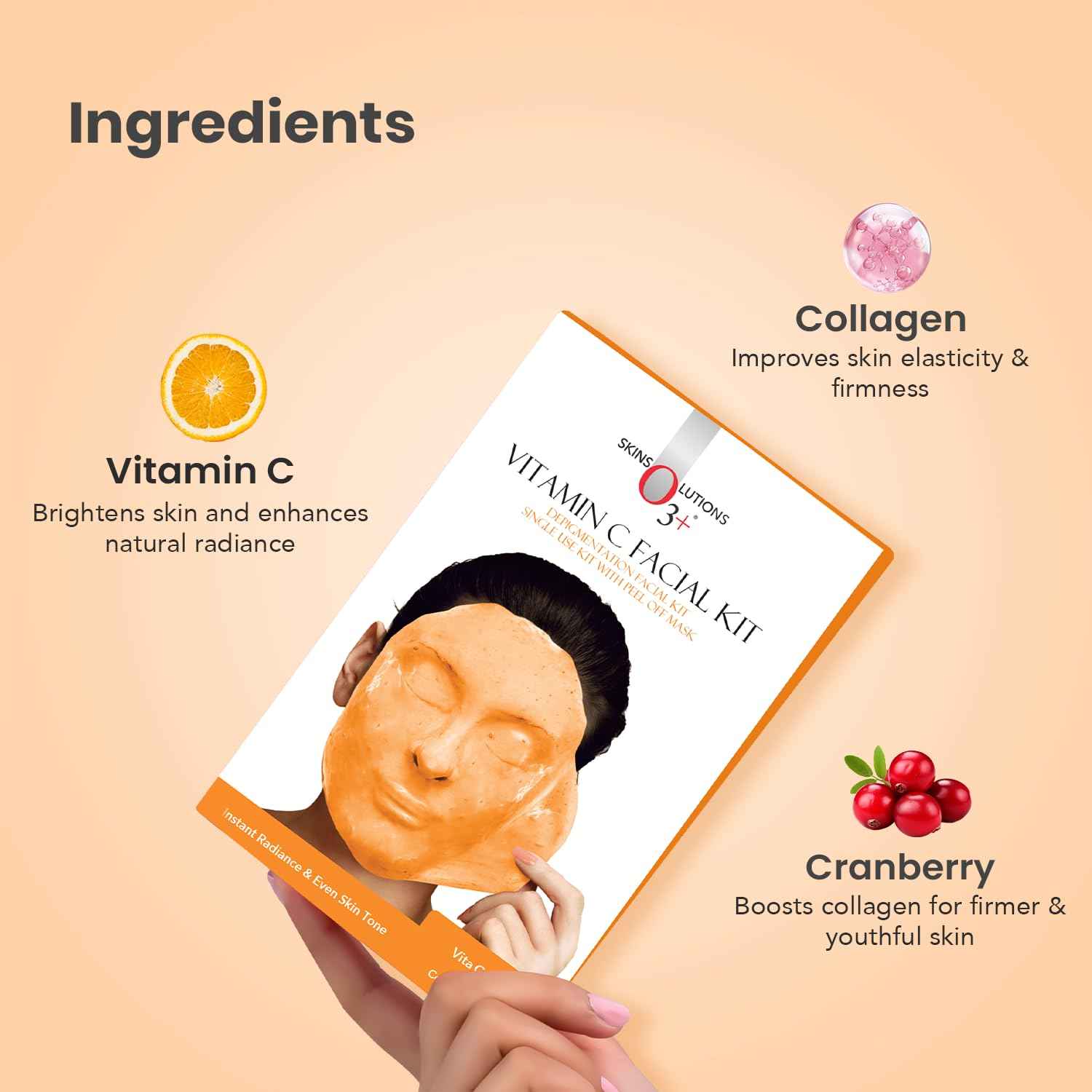 O3+ Vitamin C Facial Kit 45g with Peel Off Mask for Instant Radiance and Even Skin Tone | Ideal for Normal, Combination Skin