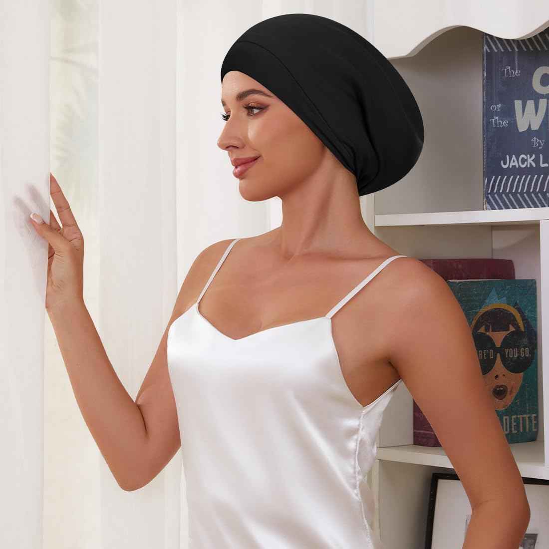 Kafteri 2 PCS Satin Silk Bonnet for Sleeping Women,Double Layer Hair Wrap Sleeping for Women Men, Silk Satin Lined Beanie Sleep Cap for Curly Hair Adjustable