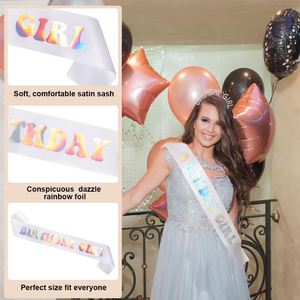 Trnerm Birthday Crowns for Women Girls, Silver Rhinestone Birthday Girl Headband Colorful Birthday Girl Sash, Birthday Tiara for Women, Princess Birthday Girl Headband Birthday Gifts for Women Girls,