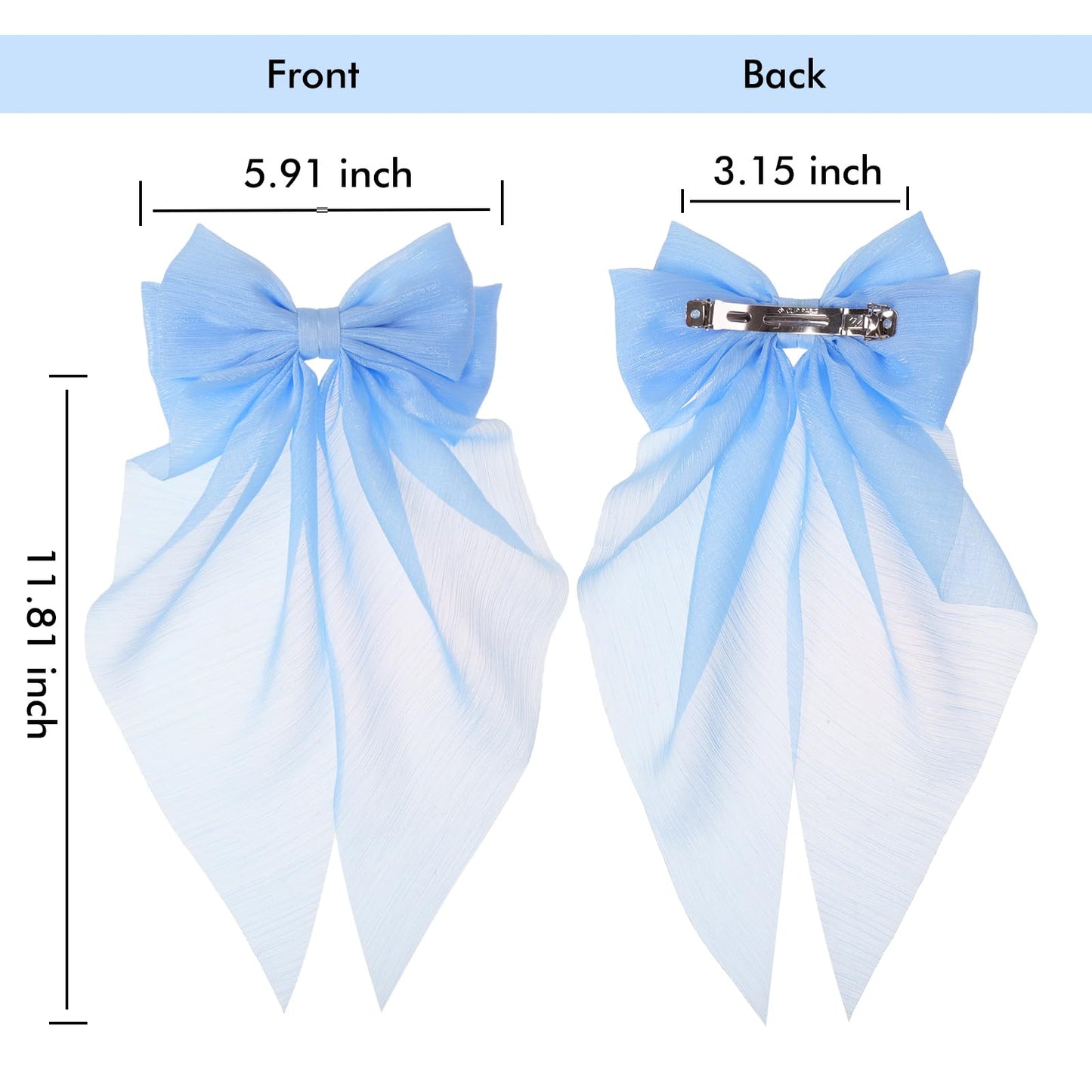 ONEYE 8 Pack Large Hair Bows for Women Big Bow Hair Clips Handmade Hair Ribbons Clips French Barrette Bowknot with Long Tail Hair Accessories for Women Girls