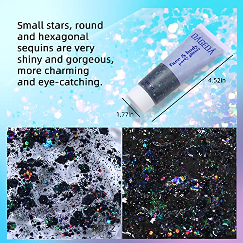 DAGEDA Holographic Body Glitter Gel - Black Chunky Shimmer Makeup