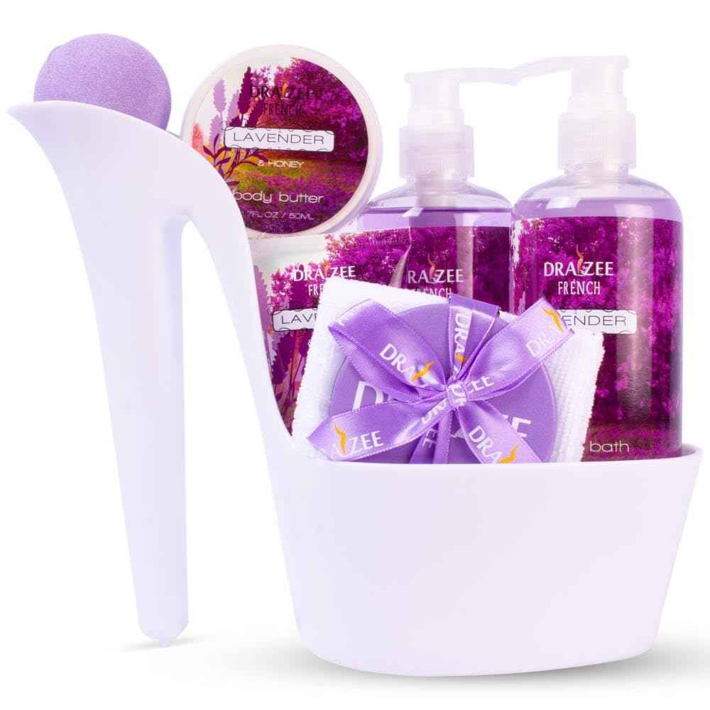 Luxury Spa Gifts for Women – 8 Pc Lavender Scented Bath & Body Set w/ Bubble Bath, Lotion & More – Luxury Self Care Kit for Wife, Mom, Best Friend, Girlfriend, Christmas & Anniversary Gift by Draizee