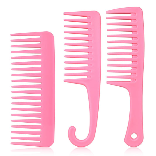 UREELIN 3PCS Wide Tooth Comb and Large Detangler Comb, Shower Comb with Hook,Hair Comb for Textured 3a to 4c Curly/Wet/Dry/Long/Thick Hair（Pink)