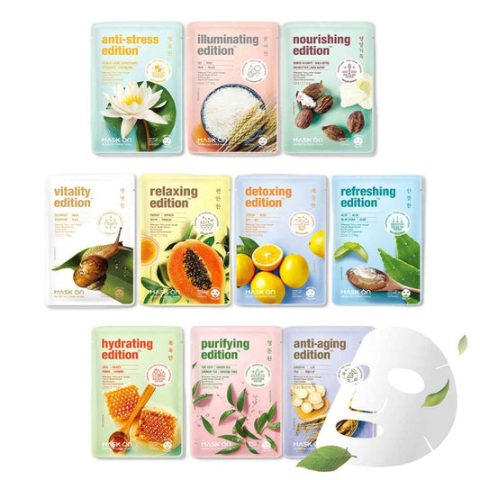 [MASK ON] Korean Moisturizing Face Masks Skincare (20 PACK) – Hydrating & Anti-aging Daily Care Facial Mask Bulk for All Skin Type with 10 Natural Ingredients - Great for Self care & Gift Box