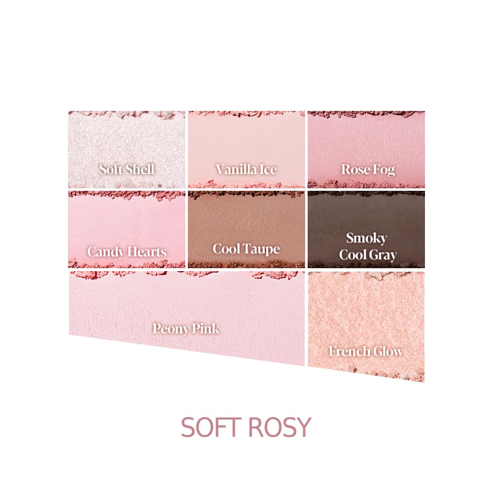 Espoir Real Eye Palette All New #2 Softy Rosy 0.26 oz 7.5g | Multi-Use Long-Lasting Blendable 8 Colors Natural Glitter Soft veil matte Makeup Eyeshadow Palette for Various Makeup Looks | Korean Makeup