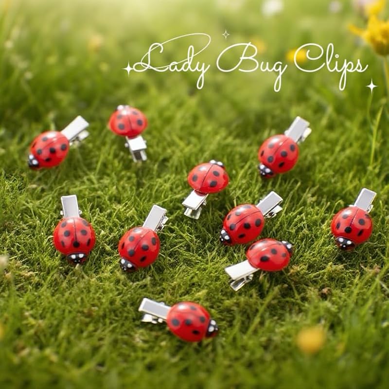 10 Pcs Ladybug Hair Clips - Red Cute Bug Accessories