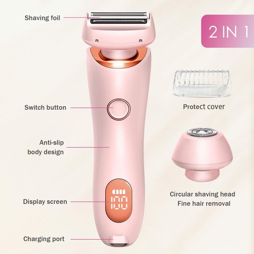 Livora Electric Shaver for Women，Silk Glide Pro Shaver，Rechargeable Electric Trimmer for Bikini, Pubic Hair, Legs, Body, Wet/Dry (Pink)