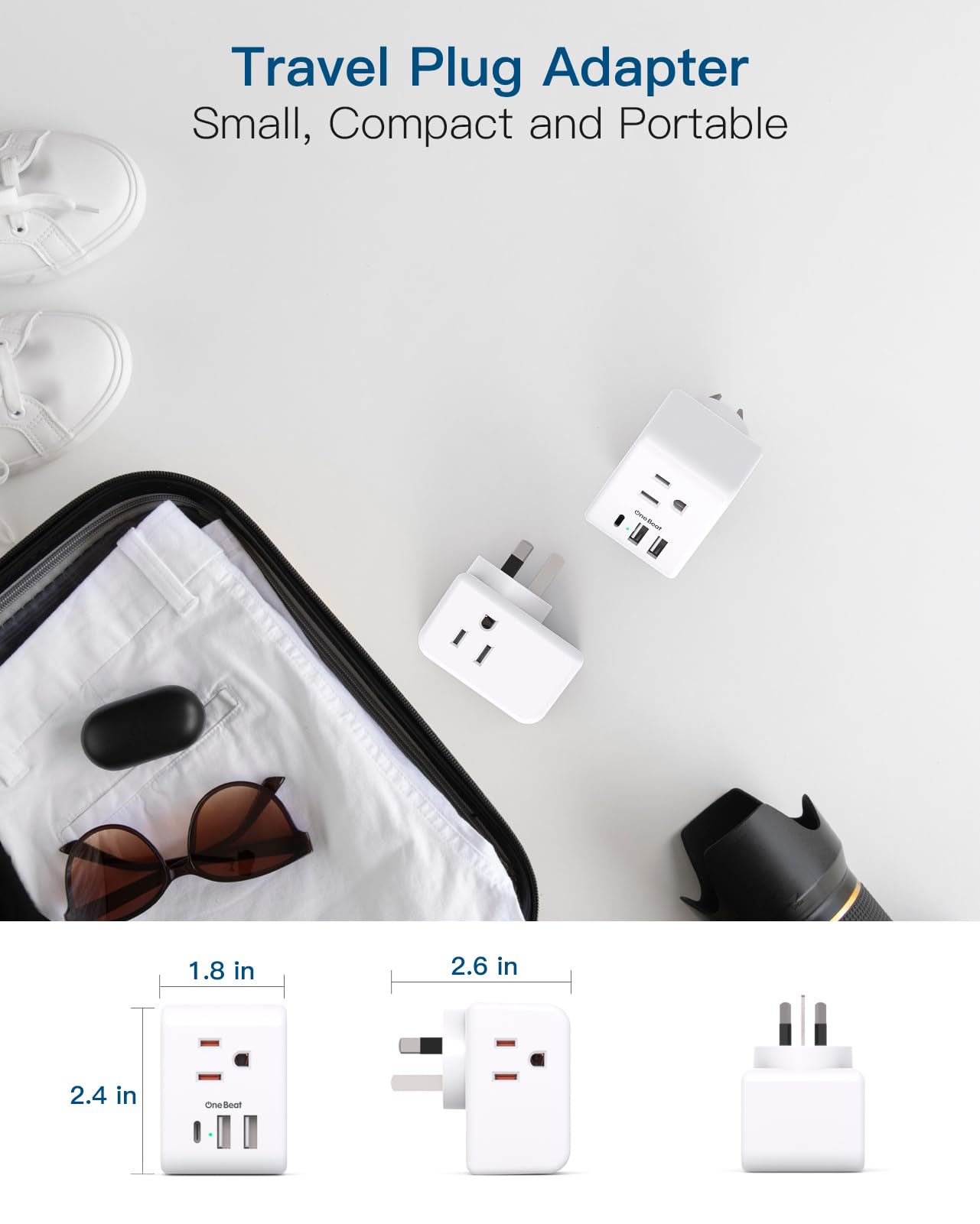 2 Pack Australia New Zealand Power Plug Adapter, Australia Travel Adapter with 3 American Outlets 3 USB Charging Ports (1 USB C), Type I Plug Adapter for US to Australia, Argentina, China