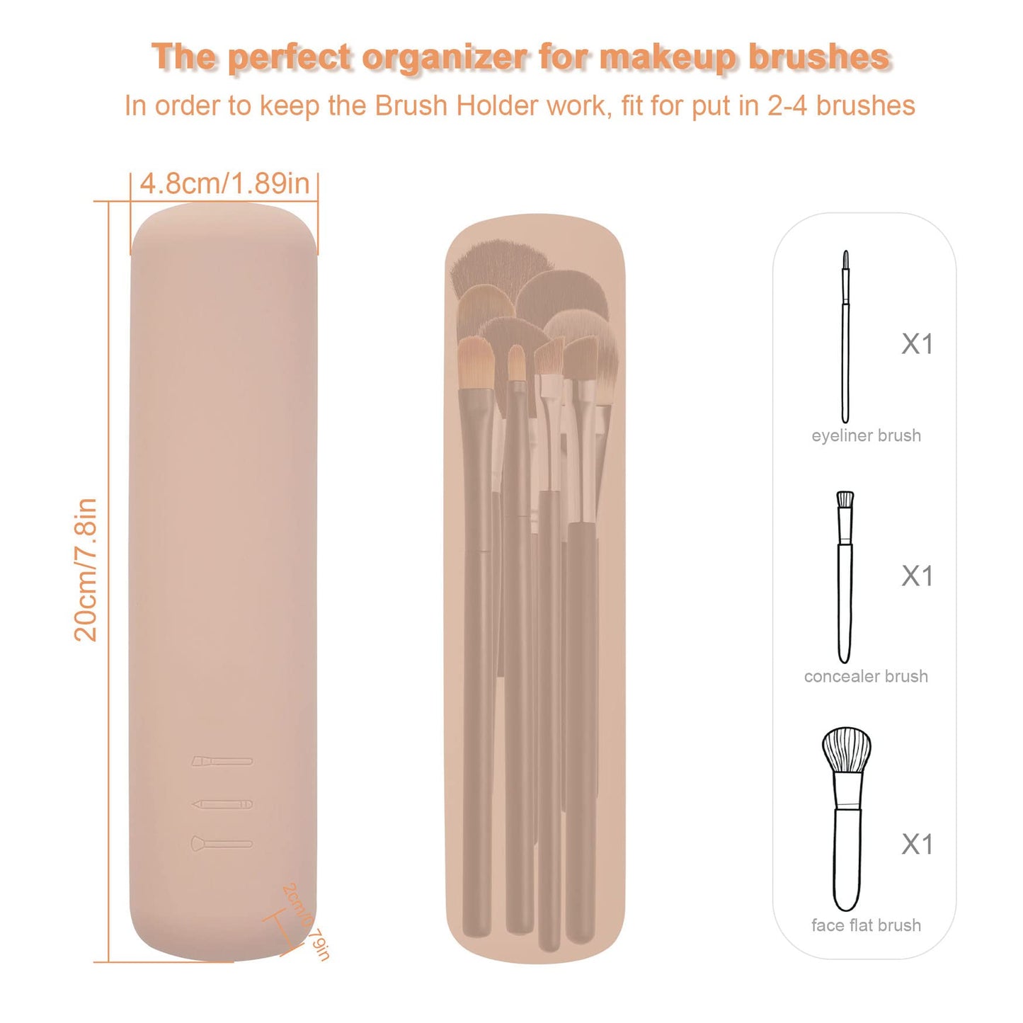 FERYES Travel Makeup Brush Holder, Magnetic Anti-fall Out Silicon Portable Cosmetic Face Brushes Holder, Soft and Sleek Makeup Tools Organizer for Travel-Khaki