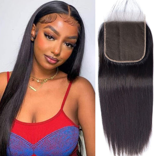 5X5 Closure Brazilian Straight Lace Closure Only Human Hair Free Part With Baby Hair Preplucked Bleached Knots Real Virgin Human Hair Swiss Lace Front For Women 5 By 5 Closure Natural Black 10 Inch