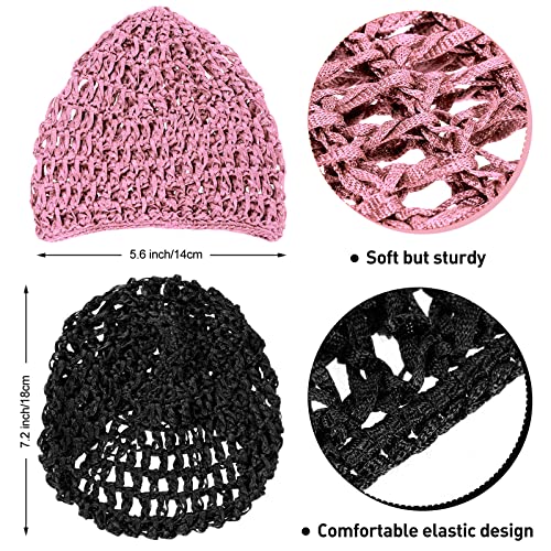Geyoga 2 Pcs Mesh Hair Net Snood Sleep Cap - Rayon Crochet Bonnets (Black, Pink)
