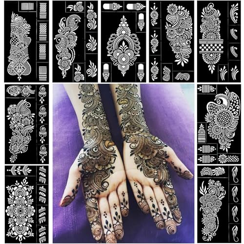 Henna Tattoo Stencil Kit - 9 Reusable PVC Templates