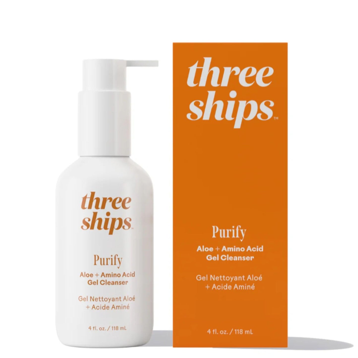 Three Ships - Purify Aloe + Amino Acid Gel Cleanser | Moisturize, Cleanse, Replenish Skin | Cruelty-Free, Vegan, Paraben-Free, Sensitive Skin Safe (4 fl oz | 118 mL)