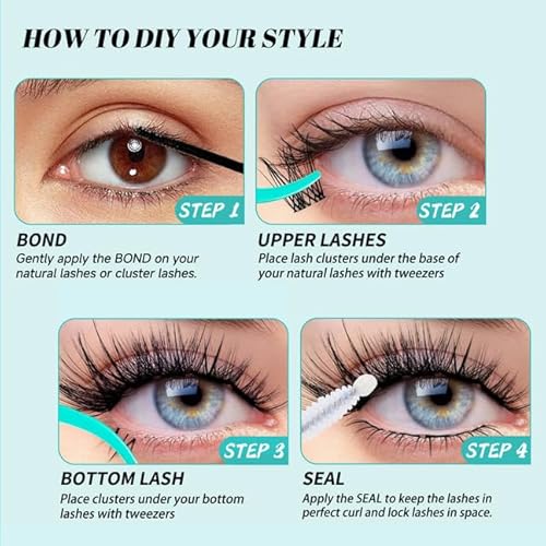Lash Clusters Kit Clear Band Natural Cluster Lashes with Bottom Lash Clusters 5-16MM Individual Lashes Wispy False Lashes with Lash Bond and Seal,Lash Tweezer DIY at Home(Ivy Kit)