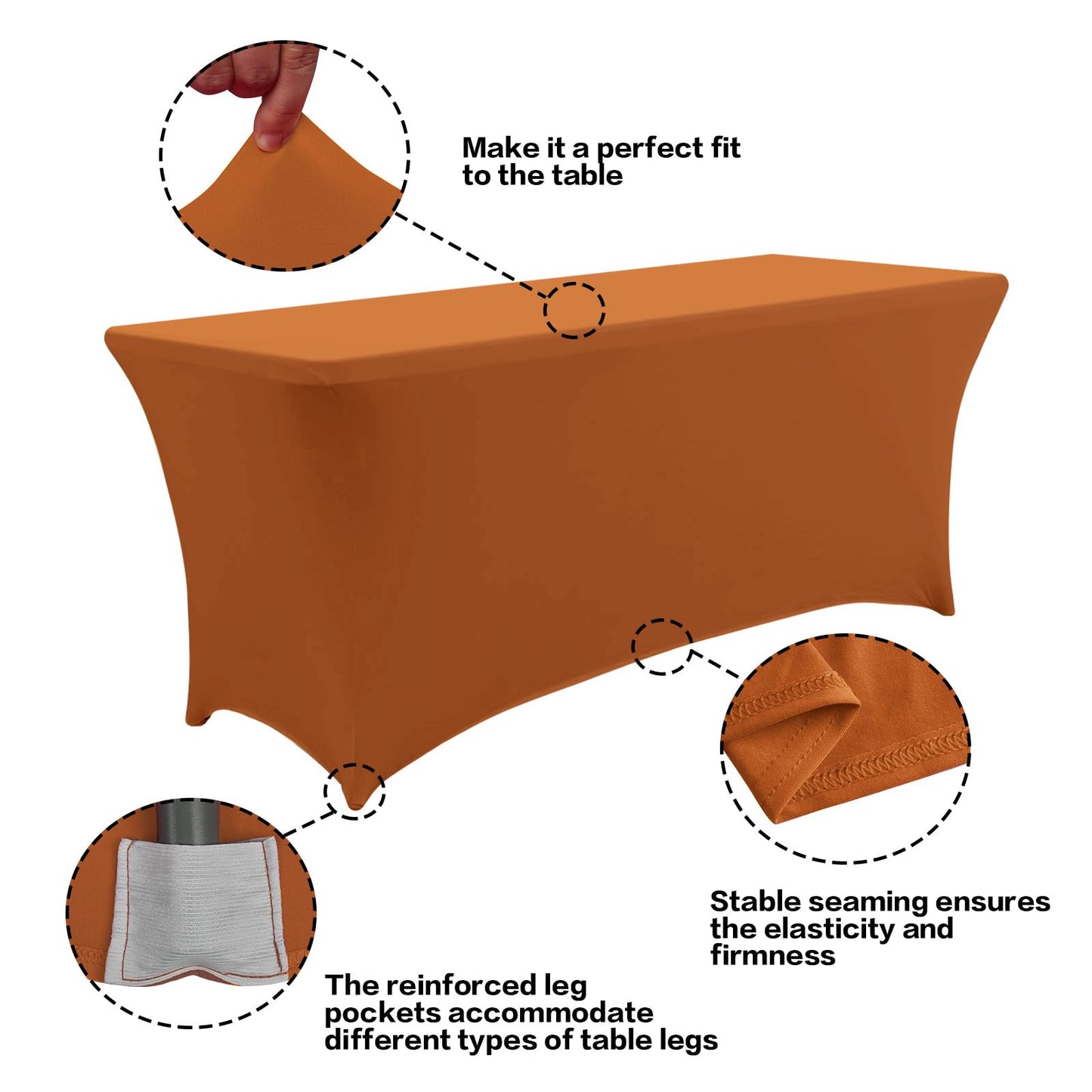 IVAPUPU 4FT Table Cloth for Rectangular Fitted Events Stretch Caramel Table Covers Washable Table Cover Spandex Tablecloth Table Protector for Party, Wedding, Cocktail, Banquet, Festival