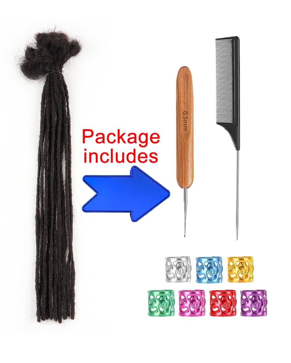 ADIASAI 0.2cm Width 14 Inch 60 Strands 100% Human Hair Dreadlock Extensions for Men Women Kids Full Handmade Human Hair Loc Extensions Permanent Dread Extensions with Needle and Comb