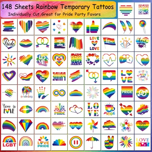 Rainbow Temporary Tattoos 148 Sheets - Pride Waterproof
