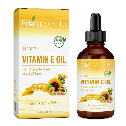 Eden's Semilla 100% Plant Extract Vitamin E Oil 35,000 IU + Organic Rosehip & Jojoba Blend - Fast Absorbing Skin Protection for Face & Body. Pure Ingredients - Ideal for Sensitive Skin - Use Daily