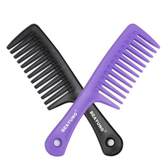 BEAYUNG 2 PCS Large Wide Tooth Comb, Shower Combs for Women, Curly Hair Brush, Detangling Comb, Hair Styling Comb, Hairdressing Tool (1Black,1Purple)