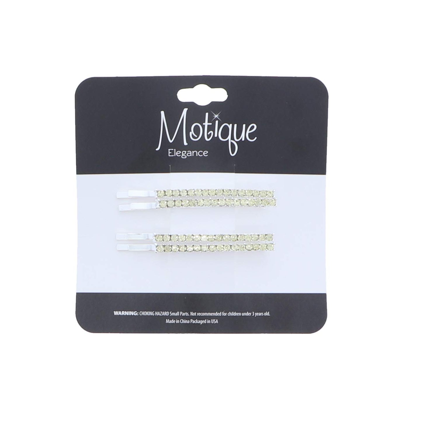 Silver Rhinestone Studded Hair Barette Bobby Pin Clip | 4 Count | Yellow