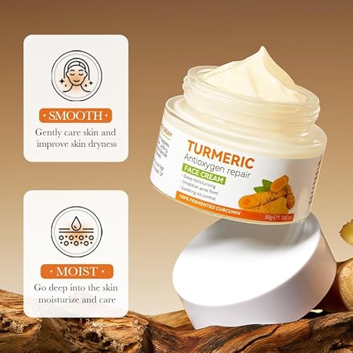 Turmeric Face Cream, Anti-Aging Facial Cream, Turmeric Face Cream with Vitamin C for Hydrating, Firming, Tightening Skin, Natural Turmeric Face Repair Cream for Normal, Dry, Oily & Combination Skin