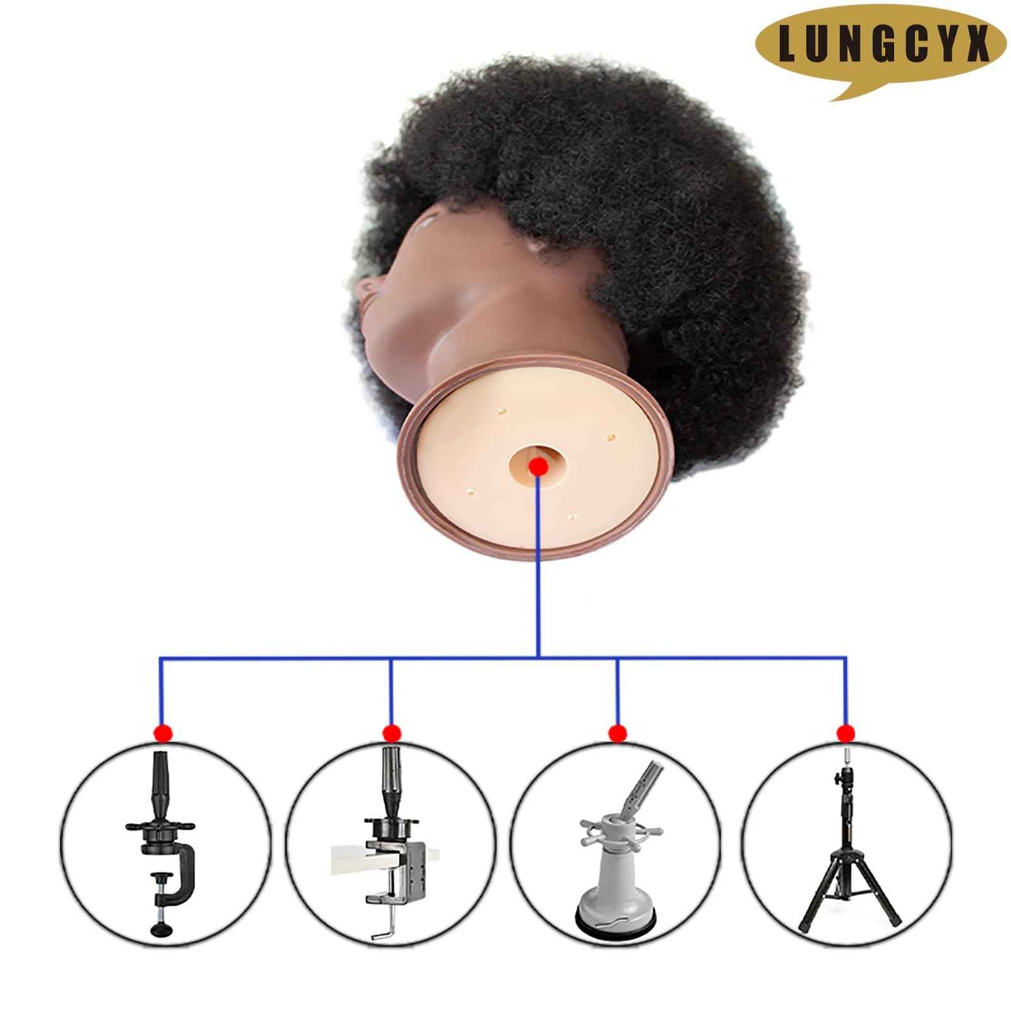 LUNGCYX Mannequin Head Human Hair African Curly Cosmetology Manikin Head With 100% Real Human Hair Doll Head for Hairdresser Training Practice Braiding Hair Styling,With Stand (BLACK-508-AFRO)