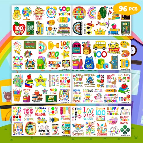 100 Days of School Temporary Tattoos - 96 Piece Set