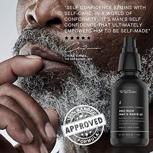 The Rich Barber Pro Rich Men's Beard Oil, 1 oz. - Softens Beard & Promotes Thick Growth with Castor Oil, Argan Oil, & Jojoba Oil - For All Beard Types