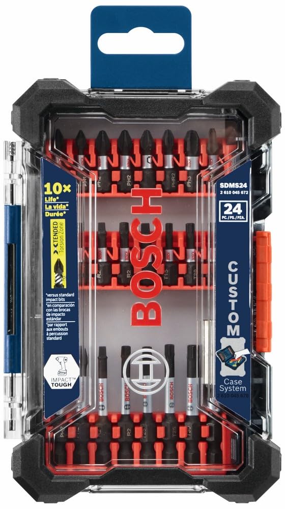 BOSCH SDMS24 24-Piece Assorted Impact Tough Screwdriving Custom Case System Set for Screwdriving Applications