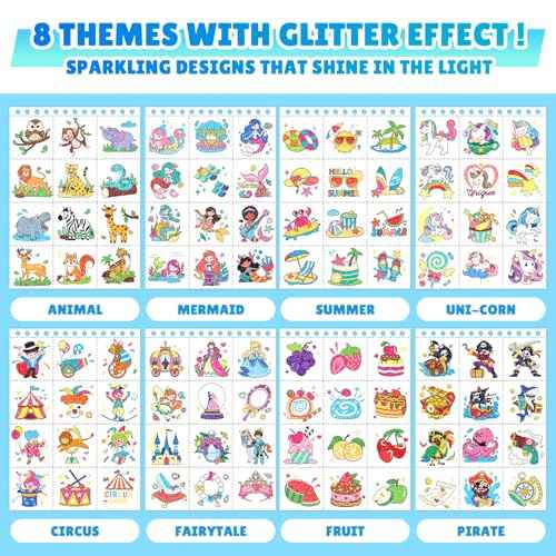 Partywind 192 Styles Glow & Glitter Temporary Tattoos Book for Kids, 16 Themes Kid Temporary Tattoos for Party Favors Classroom Prizes,Tattoos for Kids Birthday Supplies Goodie Bags Stuffer