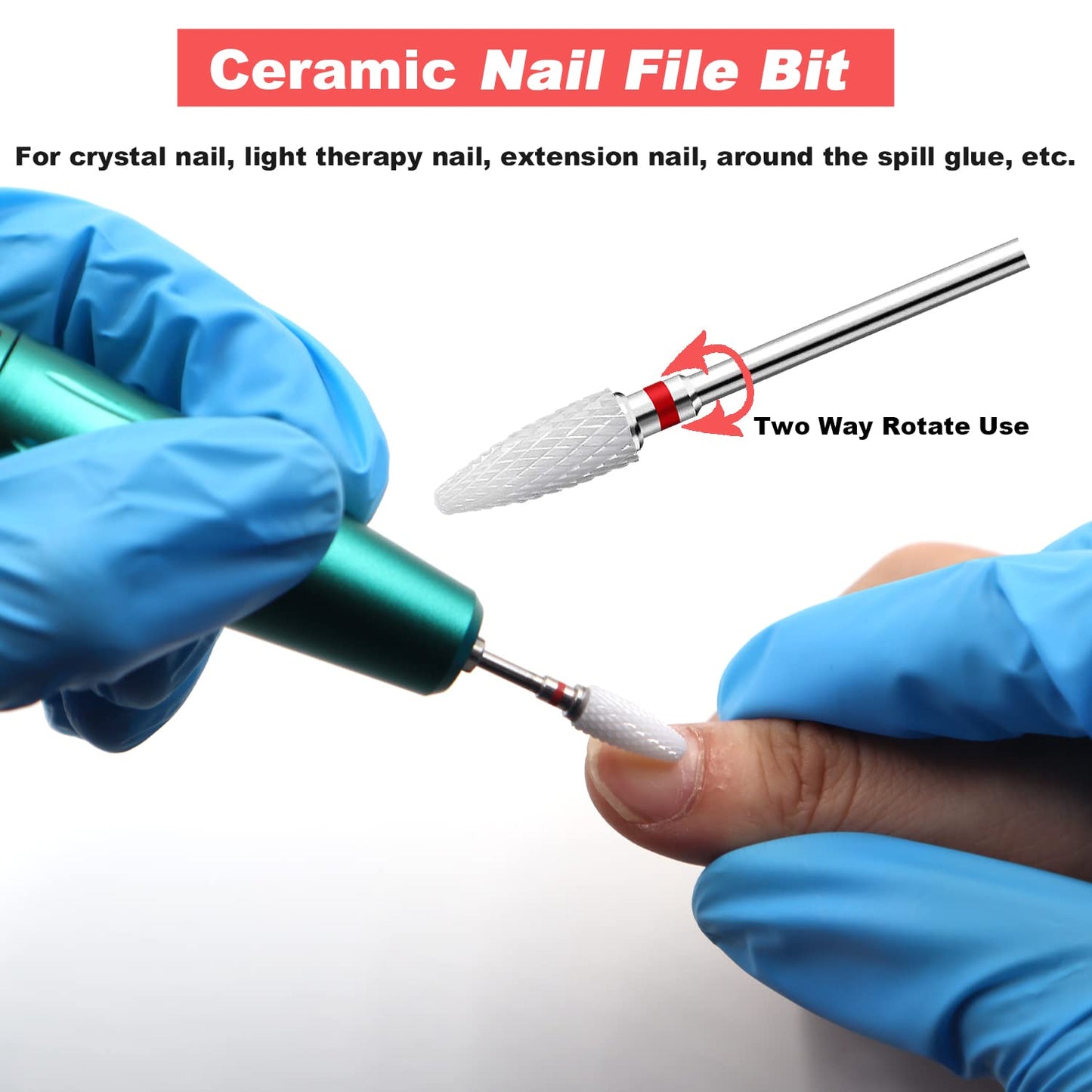 Fantexy 3/32" Ceramic Nail Drill Bit - Remove Acrylic Hard Gels Quickly and Safely,White Ceramic Cone File Bit for Nail Art,Manicure,Pedicure,Gel,Cuticle Clean(Fine - F)