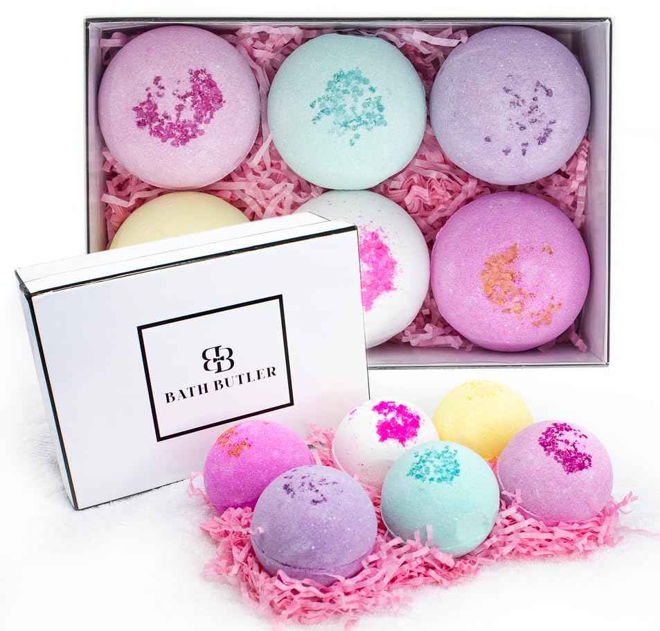 Bath Butler XL Bath Bomb Gift Set – 6 Large Aromatherapy Bombs with Shea Butter & Sea Salt – Spa Gift for Women, Moms, Girlfriends – Relaxing Self-Care Kit Floating fizzing bathbomb