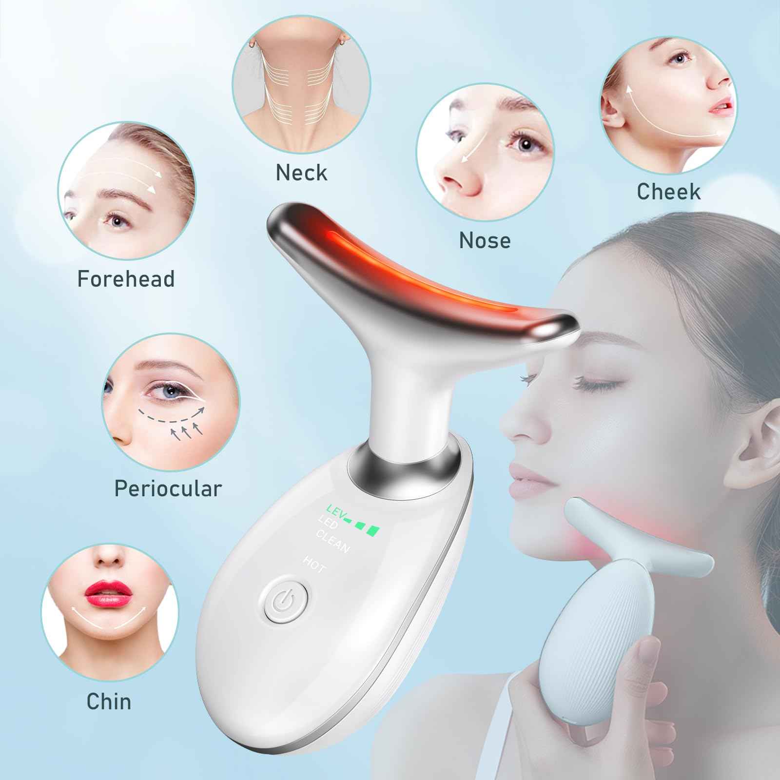 Oriflame Neck and Face Massager, Face Roller, Face Sculpting Skin Care Tool, Improve, Firm, Tightening and Smooth 3 Modes, White