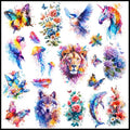 3D Watercolor Temporary Tattoos - 9 Sheets Realistic Flower & Animal Designs