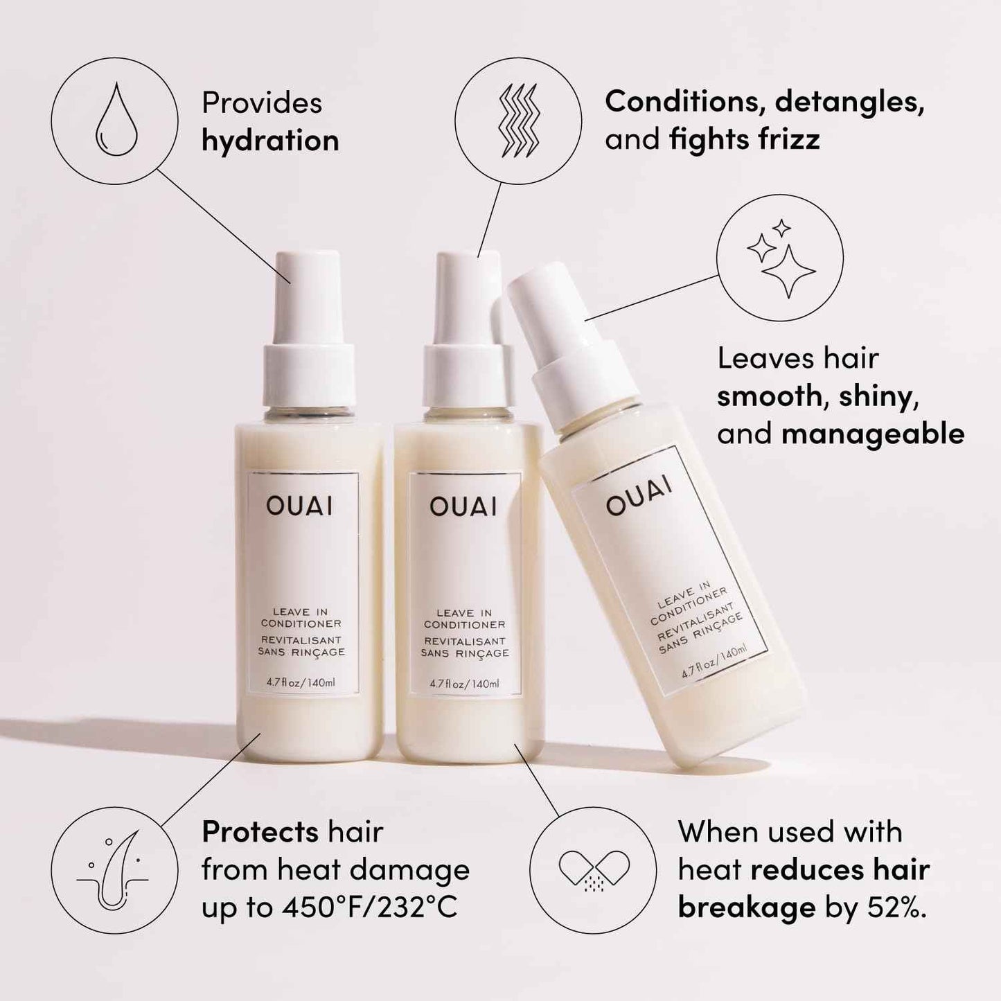 OUAI Travel-Size Hair Care Bundle - Leave-In Conditioner + Hair Oil - Hair Styling Products for Frizz Control, Heat Protection, Detangling, and Added Shine - (2 Count, 1.5 Oz/ 0.45 Oz)