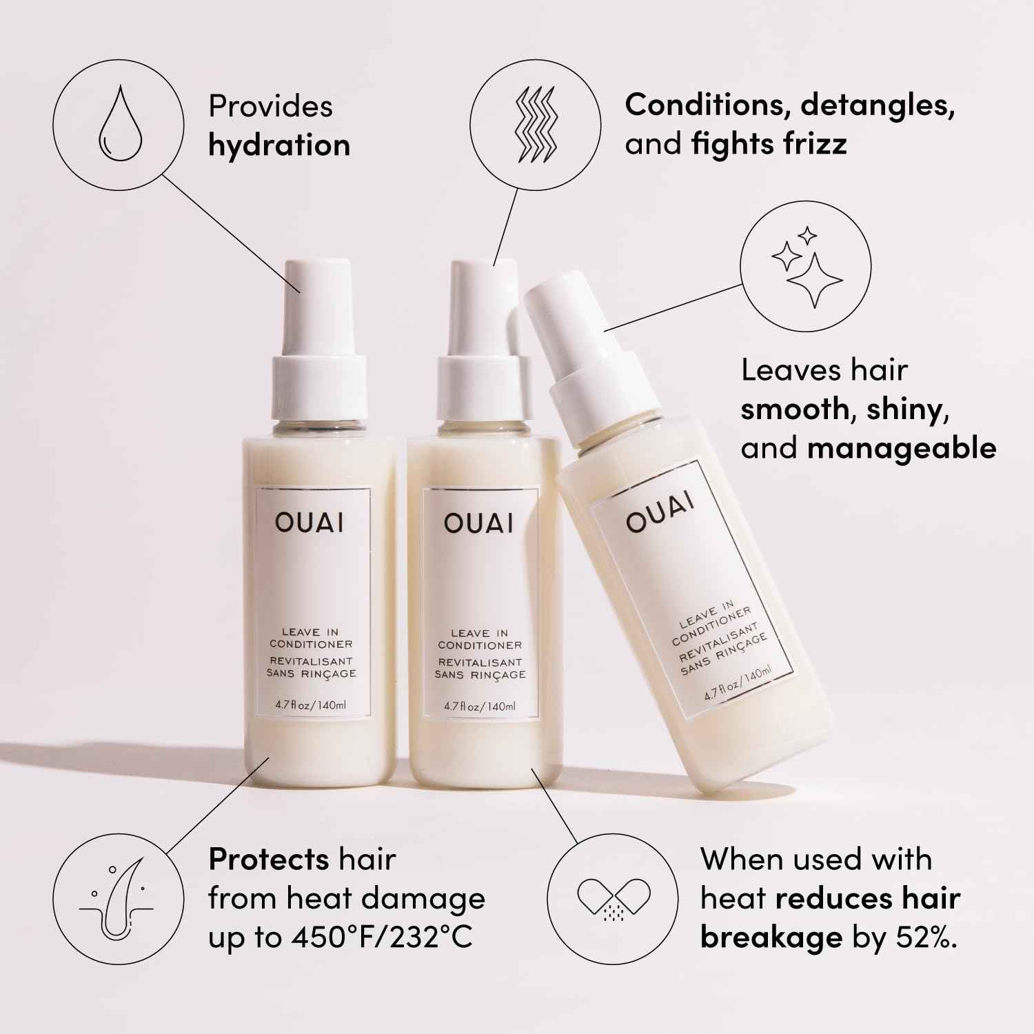 OUAI Travel-Size Hair Care Bundle - Leave-In Conditioner + Hair Oil - Hair Styling Products for Frizz Control, Heat Protection, Detangling, and Added Shine - (2 Count, 1.5 Oz/ 0.45 Oz)