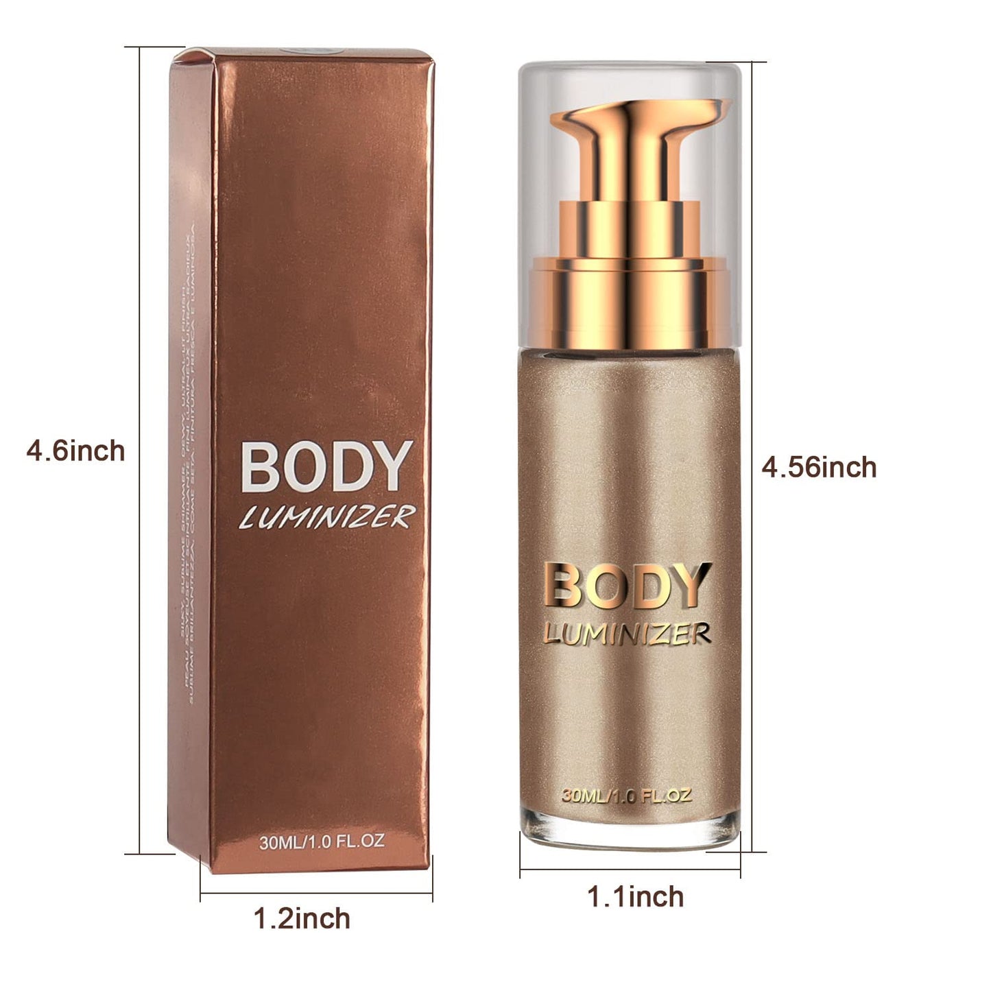 2 Pcs Liquid Illuminator, Body Shimmer Highlighter Makeup Waterproof Smooth Shimmer Glow Liquid Foundation Moisturizing for Face & Body,Smooth Body Shimmer Lotion（Glistening Bronze+Champagne Gold）