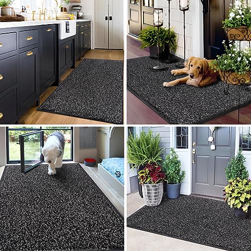 Mibao Dirt Trapper Door Mat for Indoor&Outdoor, 17" x 29.5", Anthracite Black, Washable Barrier Door Mat, Heavy Duty Non-Slip Entrance Rug Shoes Scraper, Super Absorbent Front Door Mat Carpet