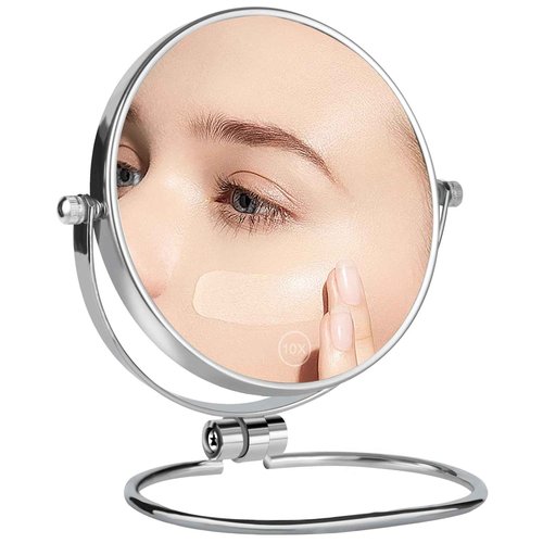 AumVum Travel Makeup Mirror, 6" Portable Folding Double-Sided Vanity Mirror, 10X Magnification, Handheld & Wall Hanging, Magnifying Shaving Mirror for Bathroom and Desktop Use, No Light