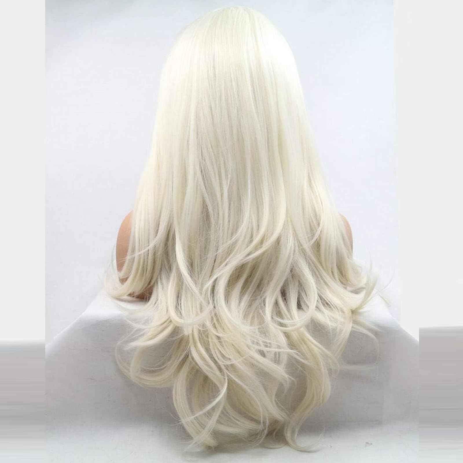 Platinum Blonde Wig Lace Front Real Hair Curly Wigs Long White Blonde Hair Wig Wavy Afro Wigs for Black Women Drag Queen Cosplay Daily Synthetic 26 Inch Lace Front