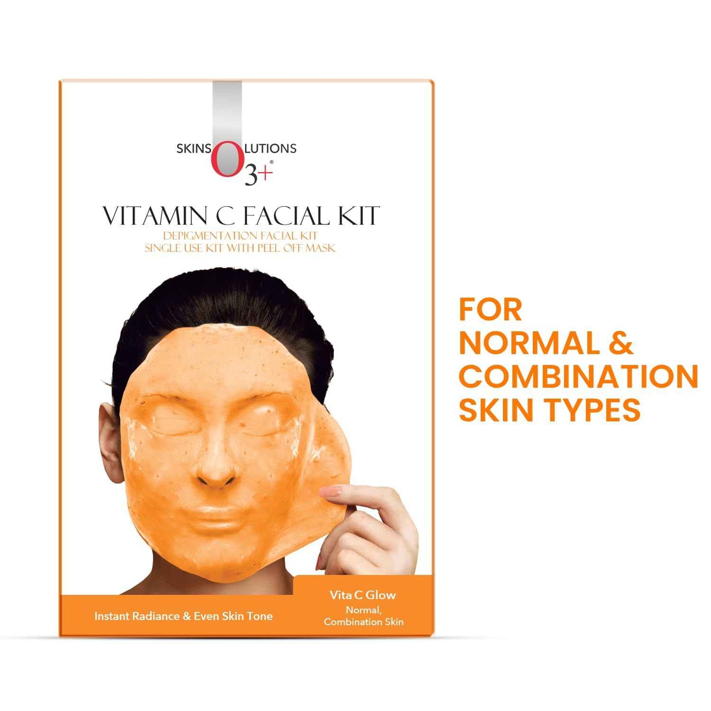 O3+ Vitamin C Facial Kit 45g with Peel Off Mask for Instant Radiance and Even Skin Tone | Ideal for Normal, Combination Skin