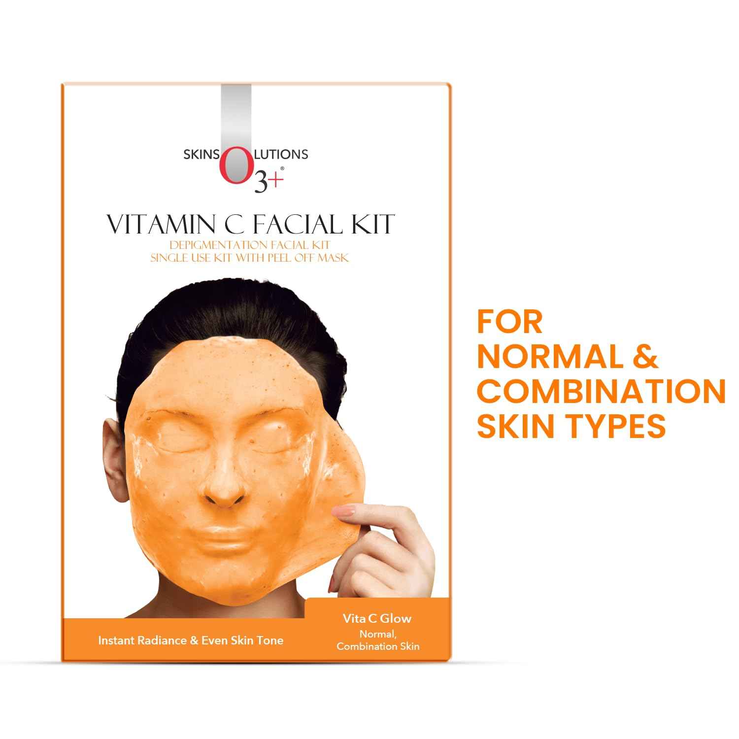 O3+ Vitamin C Facial Kit 45g with Peel Off Mask for Instant Radiance and Even Skin Tone | Ideal for Normal, Combination Skin